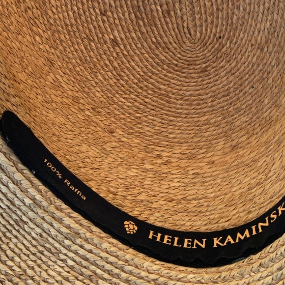 Helen Kaminski Wide Brim Raffia Hat with Light Blue Scarf - Picture 7 of 10